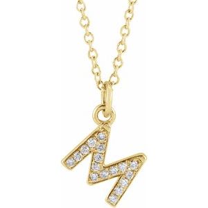14K Yellow Gold .06 CTW Natural Diamond Petite Initial M 16-18" Necklace