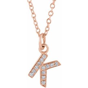 14K Rose Gold .045 CTW Natural Diamond Petite Initial K 16-18" Necklace