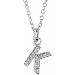 14K White Gold .045 CTW Natural Diamond Petite Initial K 16-18" Necklace