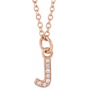 14K Rose Gold .025 CTW Natural Diamond Petite Initial J 16-18" Necklace