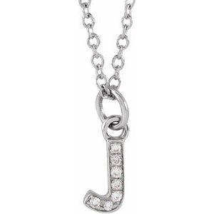 14K White Gold .025 CTW Natural Diamond Petite Initial J 16-18" Necklace