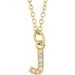14K Yellow Gold .025 CTW Natural Diamond Petite Initial J 16-18" Necklace