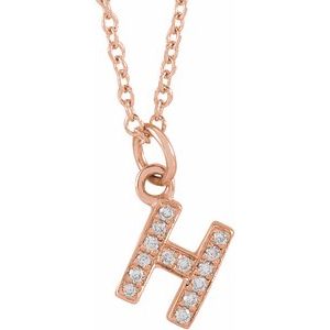 14K Rose Gold .05 CTW Natural Diamond Petite Initial H 16-18" Necklace