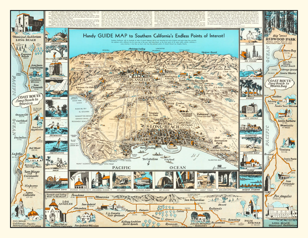 Vintage Map of Long Beach, California 1936