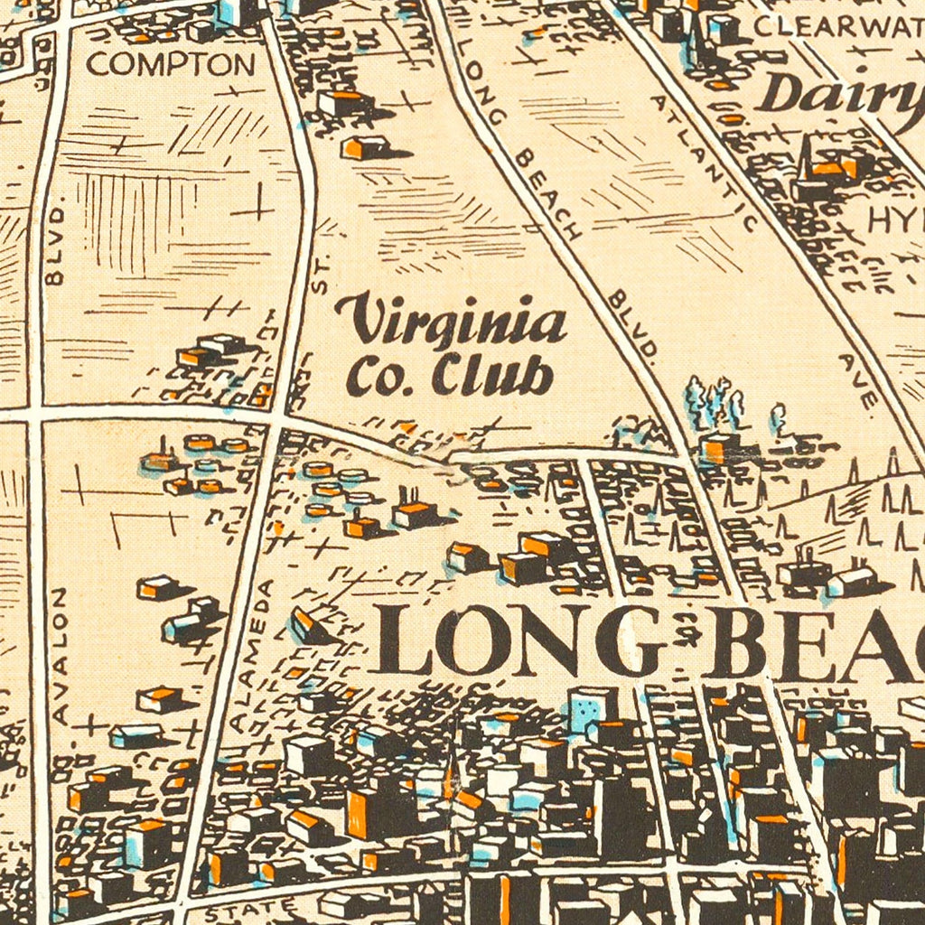 Vintage Map of Long Beach, California 1936