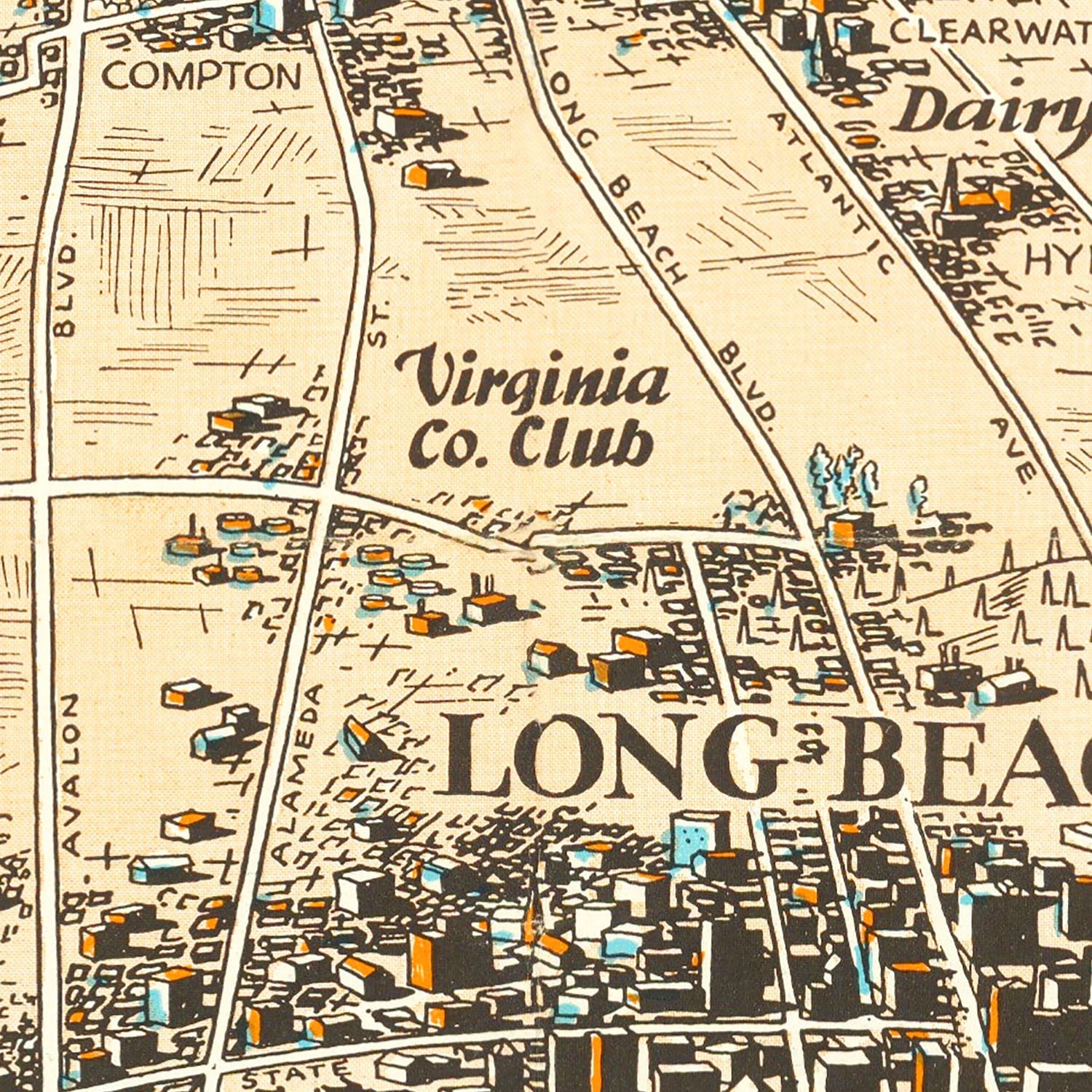 Vintage Map of Long Beach, California 1936