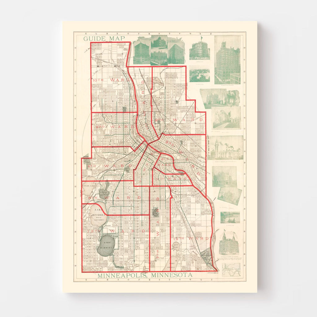 Vintage Map of Minneapolis, Minnesota 1891