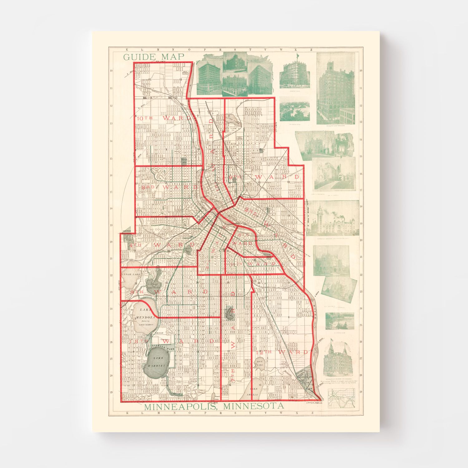 Vintage Map of Minneapolis, Minnesota 1891