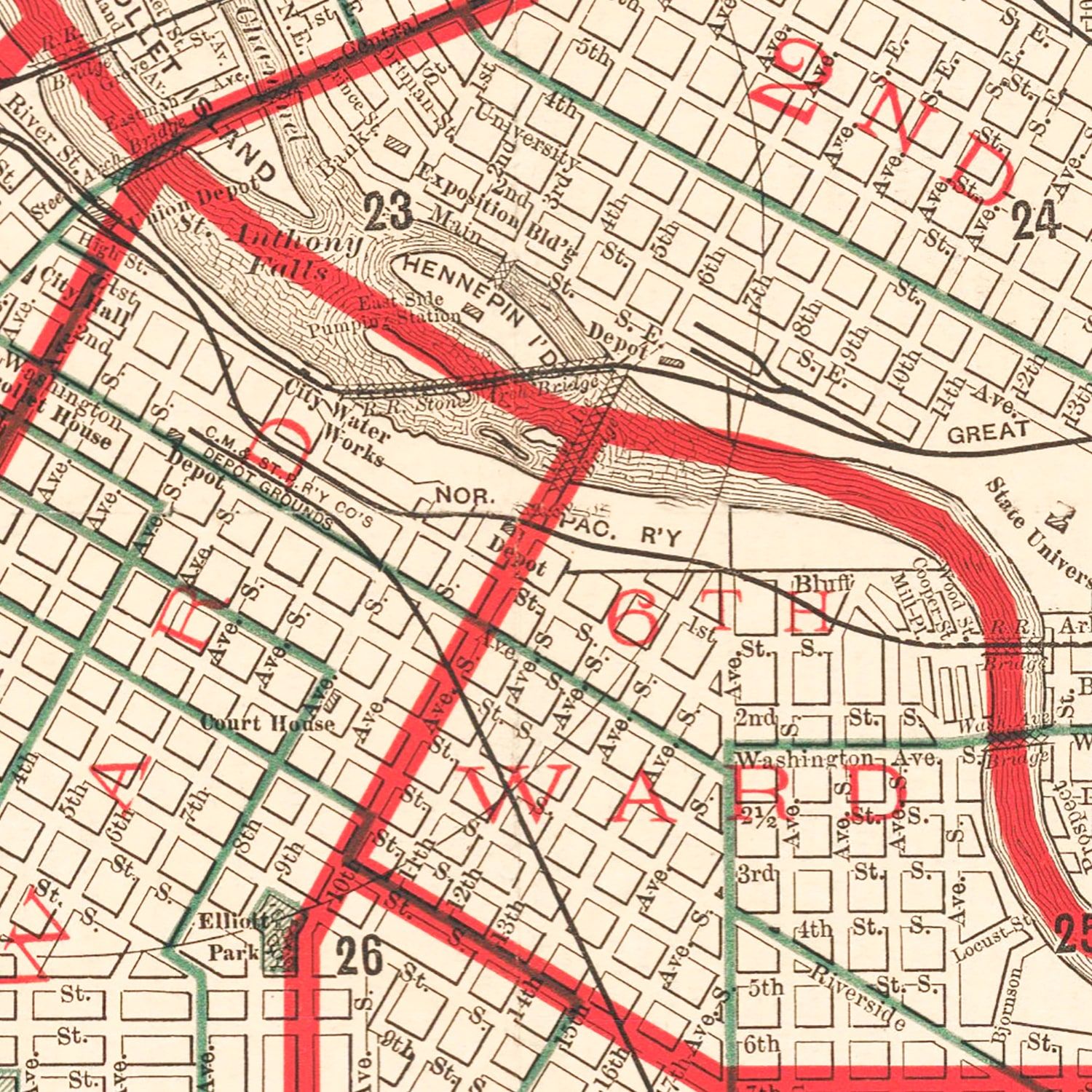 Vintage Map of Minneapolis, Minnesota 1891
