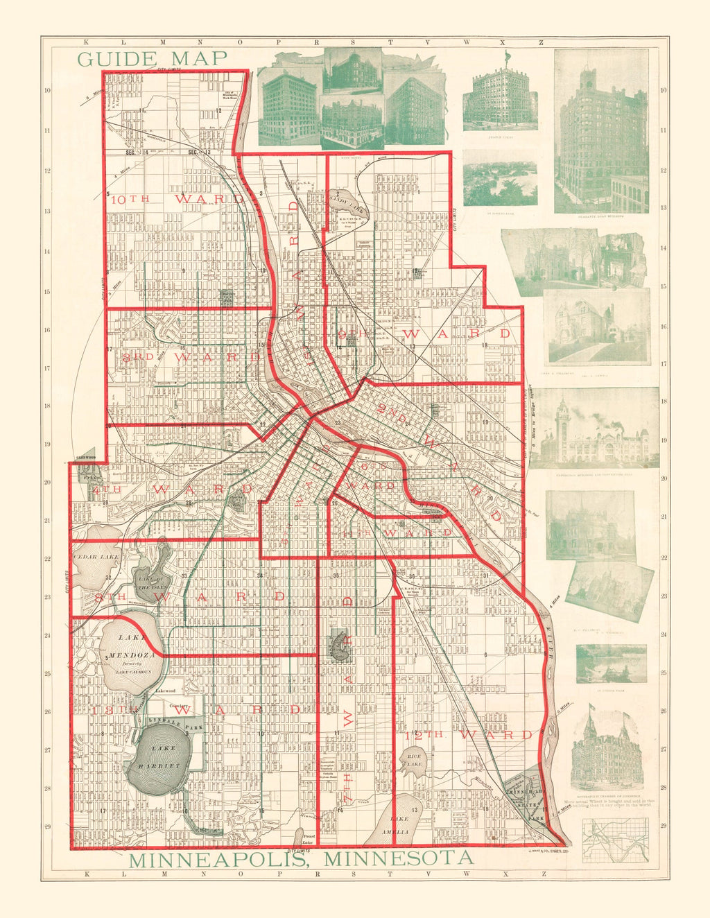 Vintage Map of Minneapolis, Minnesota 1891
