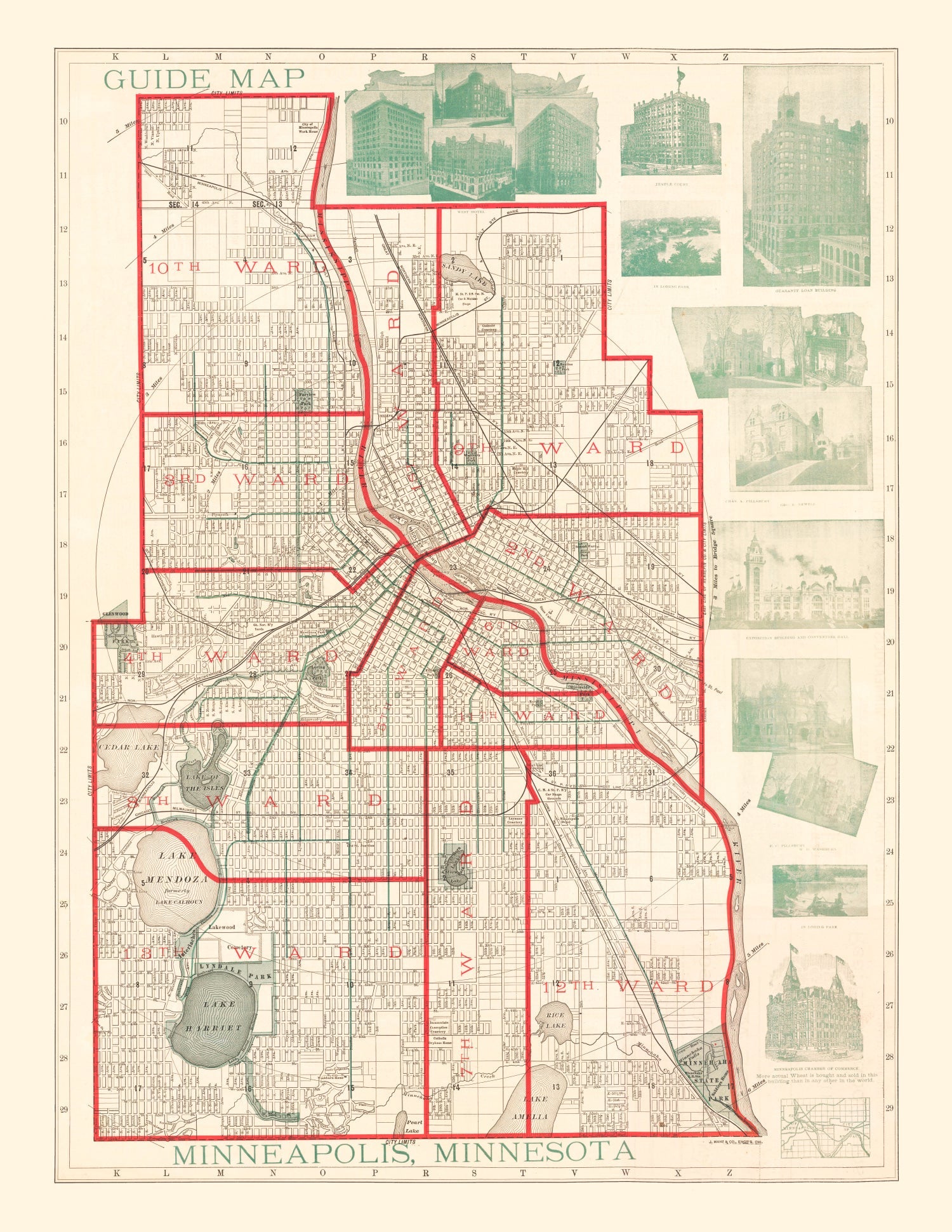 Vintage Map of Minneapolis, Minnesota 1891