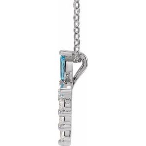 14K White Gold Natural Aquamarine & 1/10 CTW Natural Diamond Cross 16-18" Necklace
