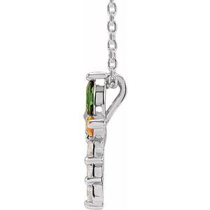 Sterling Silver Natural Multi-Gemstone & 1/10 CTW Natural Diamond Cross 16-18" Necklace