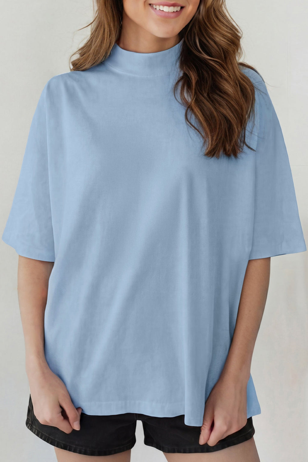 Oversized Solid Color High Neck Tee