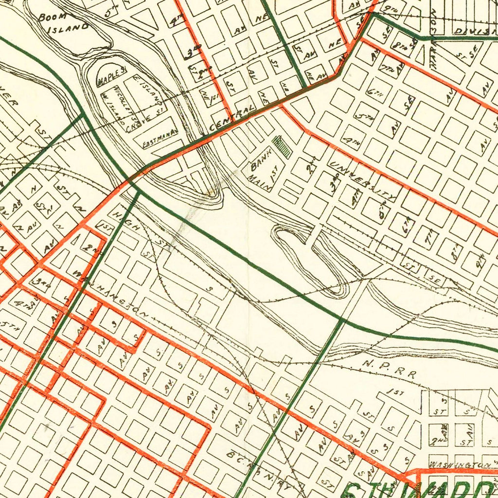 Vintage Map of Minneapolis, Minnesota 1913