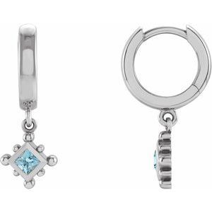 14K White Gold Natural Aquamarine Beaded Bezel-Set Hoop Earrings