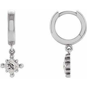 14K White Gold Natural White Sapphire Beaded Bezel-Set Hoop Earrings