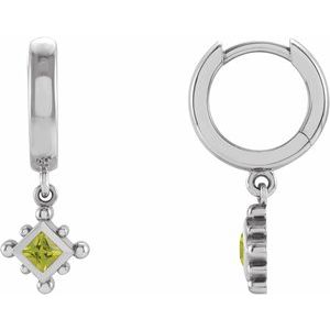 14K White Gold Natural Peridot Beaded Bezel-Set Hoop Earrings