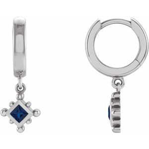 14K White Gold Natural Blue Sapphire Beaded Bezel-Set Hoop Earrings