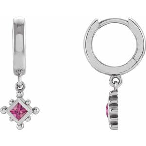 Sterling Silver Natural Pink Tourmaline Beaded Bezel-Set Hoop Earrings