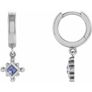 14K White Gold Natural Tanzanite Beaded Bezel-Set Hoop Earrings