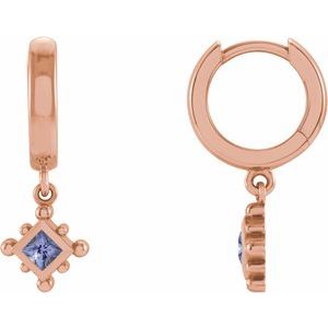 14K Rose Gold Natural Tanzanite Beaded Bezel-Set Hoop Earrings