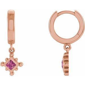 14K Rose Gold Natural Pink Tourmaline Beaded Bezel-Set Hoop Earrings