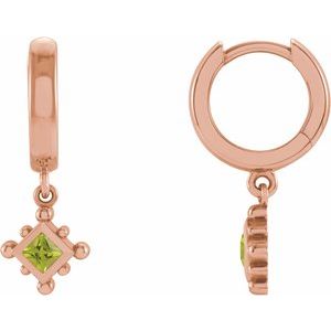 14K Rose Gold Natural Peridot Beaded Bezel-Set Hoop Earrings