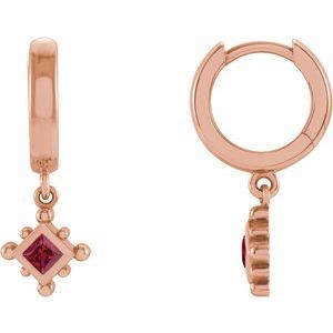 14K Rose Gold Natural Ruby Beaded Bezel-Set Hoop Earrings