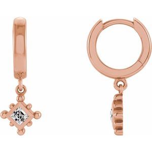 14K Rose Gold Natural White Sapphire Beaded Bezel-Set Hoop Earrings