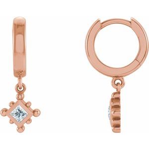 14K Rose Gold 1/5 CT Natural Diamond Beaded Bezel-Set Hoop Earrings