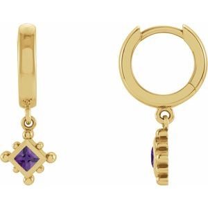 14K Yellow Gold Natural Amethyst Beaded Bezel-Set Hoop Earrings