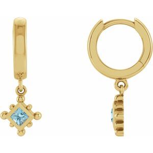 14K Yellow Gold Natural Aquamarine Beaded Bezel-Set Hoop Earrings