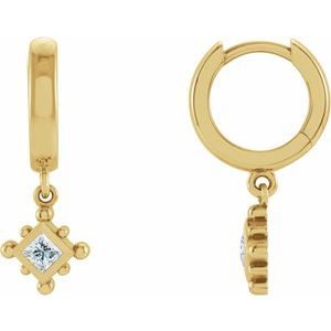 14K Yellow Gold 1/5 CT Natural Diamond Beaded Bezel-Set Hoop Earrings