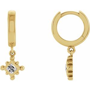 14K Yellow Gold Natural White Sapphire Beaded Bezel-Set Hoop Earrings