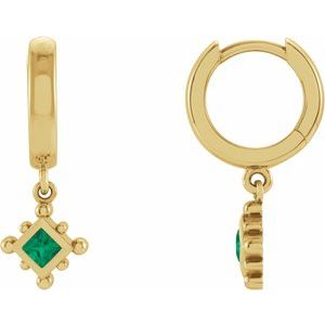14K Yellow Gold Natural Emerald Beaded Bezel-Set Hoop Earrings