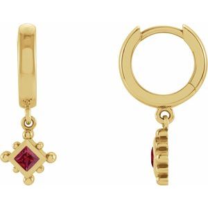 14K Yellow Gold Natural Ruby Beaded Bezel-Set Hoop Earrings