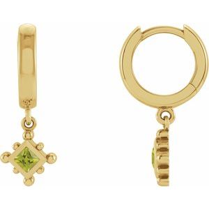 14K Yellow Gold Natural Peridot Beaded Bezel-Set Hoop Earrings