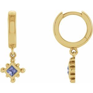 14K Yellow Gold Natural Tanzanite Beaded Bezel-Set Hoop Earrings