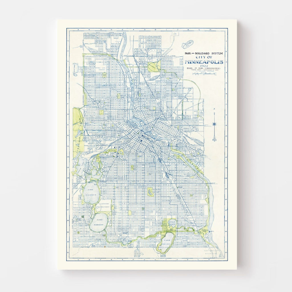 Vintage Map of Minneapolis, Minnesota 1922