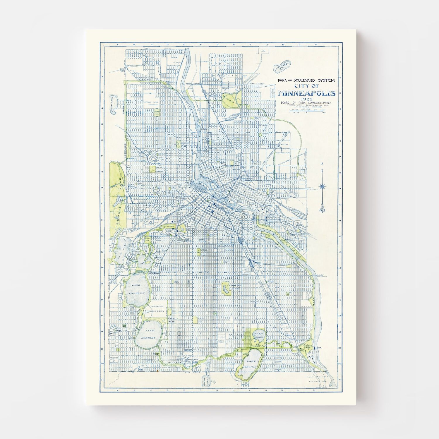 Vintage Map of Minneapolis, Minnesota 1922