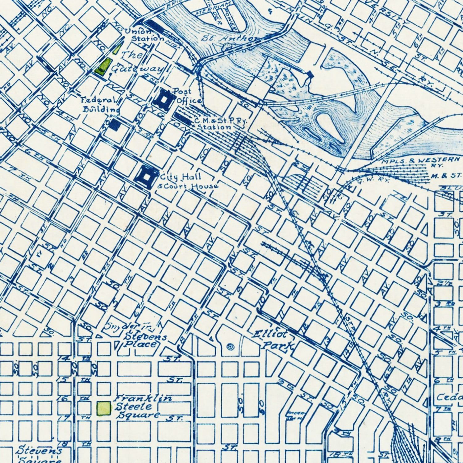 Vintage Map of Minneapolis, Minnesota 1922