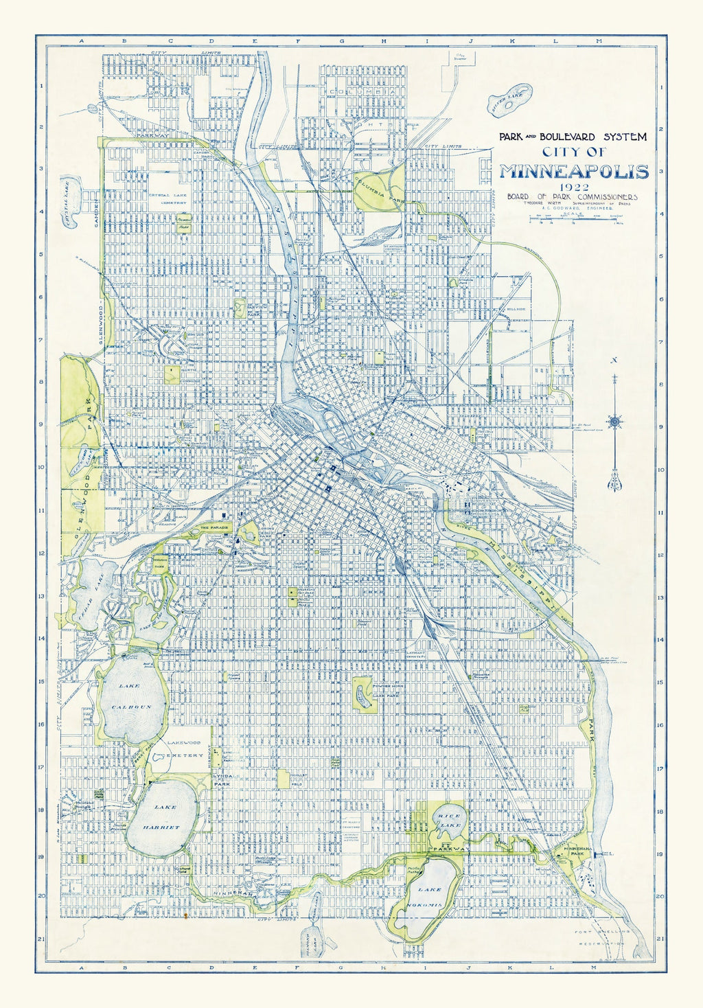 Vintage Map of Minneapolis, Minnesota 1922