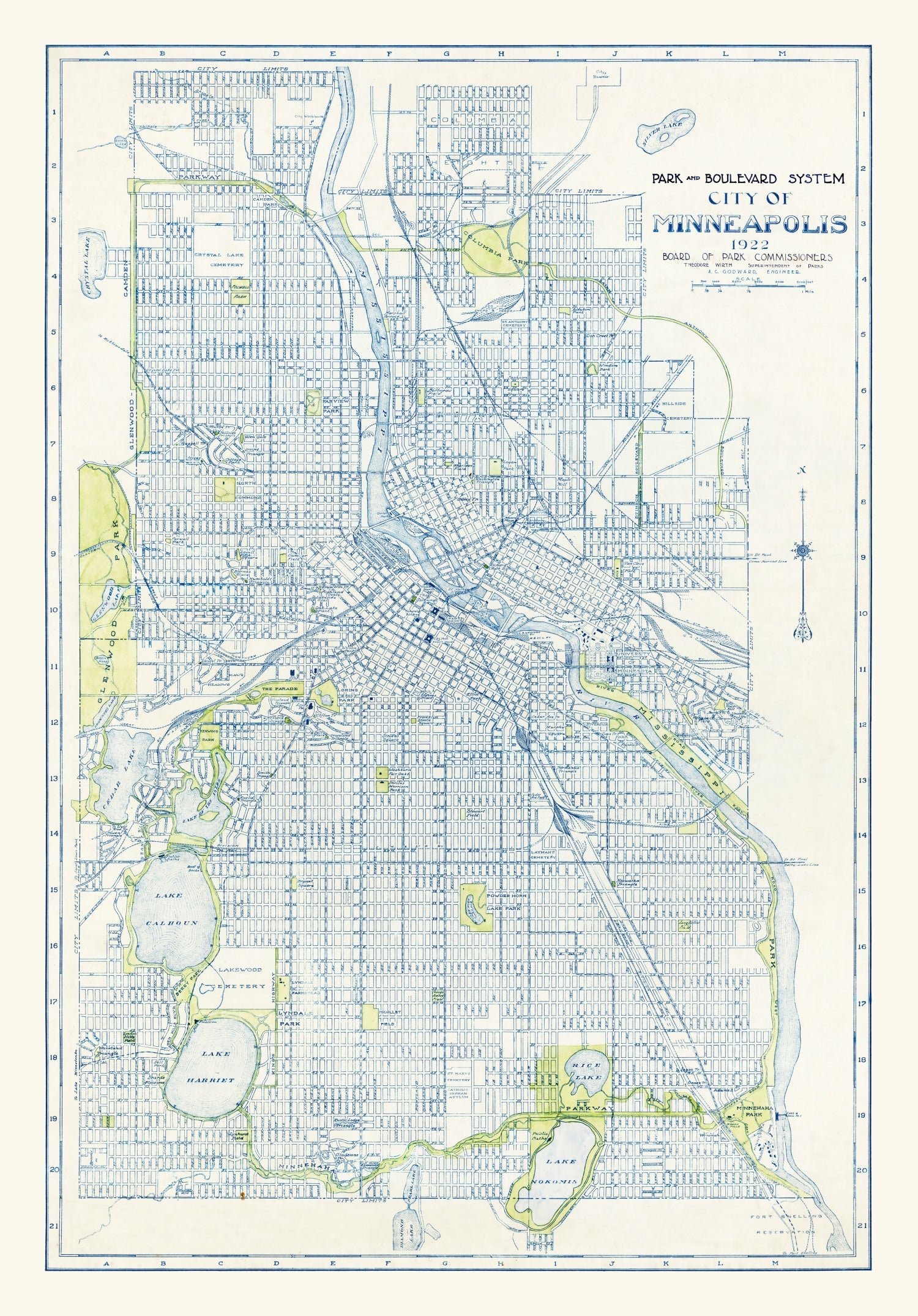 Vintage Map of Minneapolis, Minnesota 1922