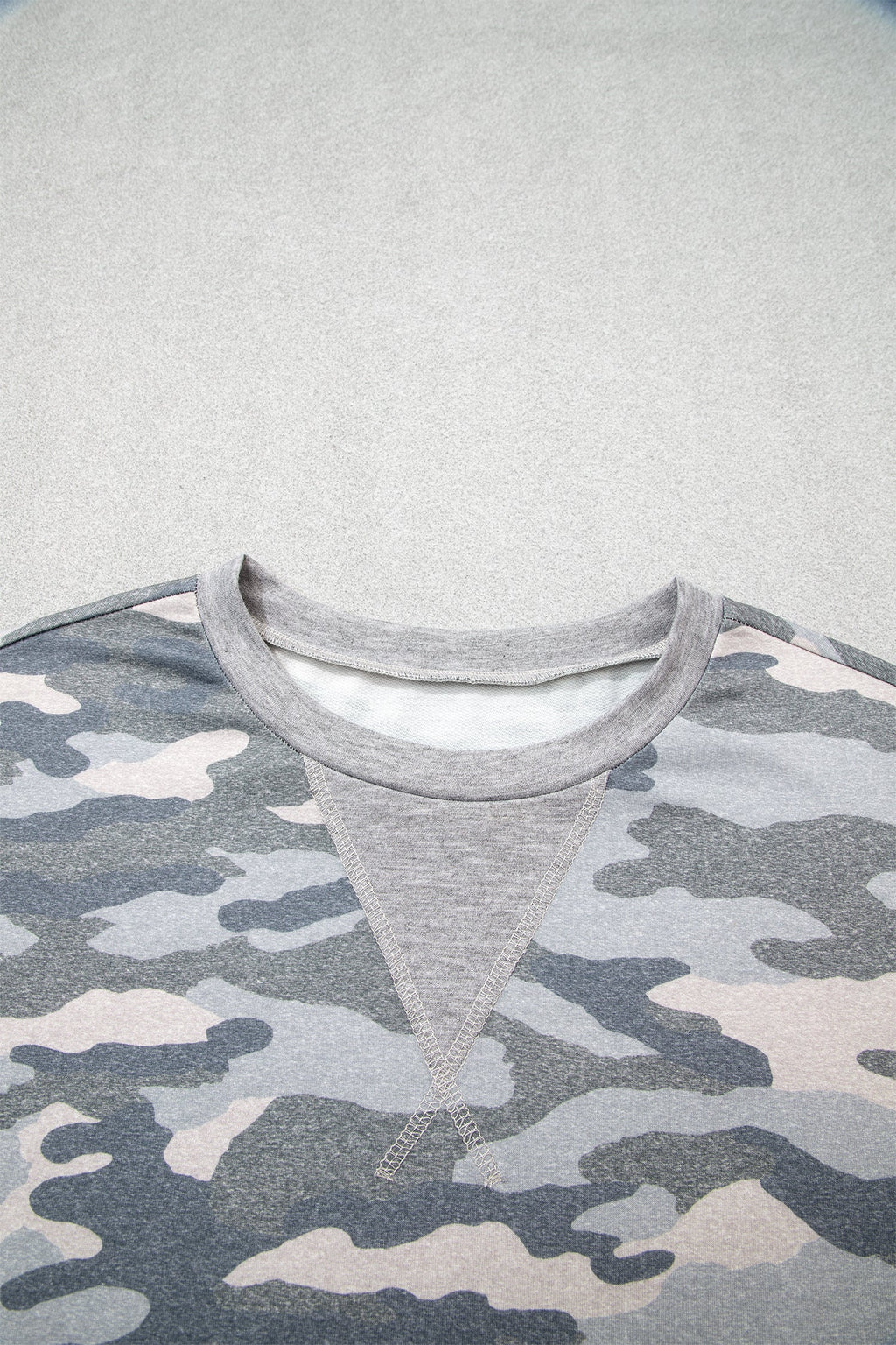Camo Long Sleeve Round Neck Shift Pullover Top