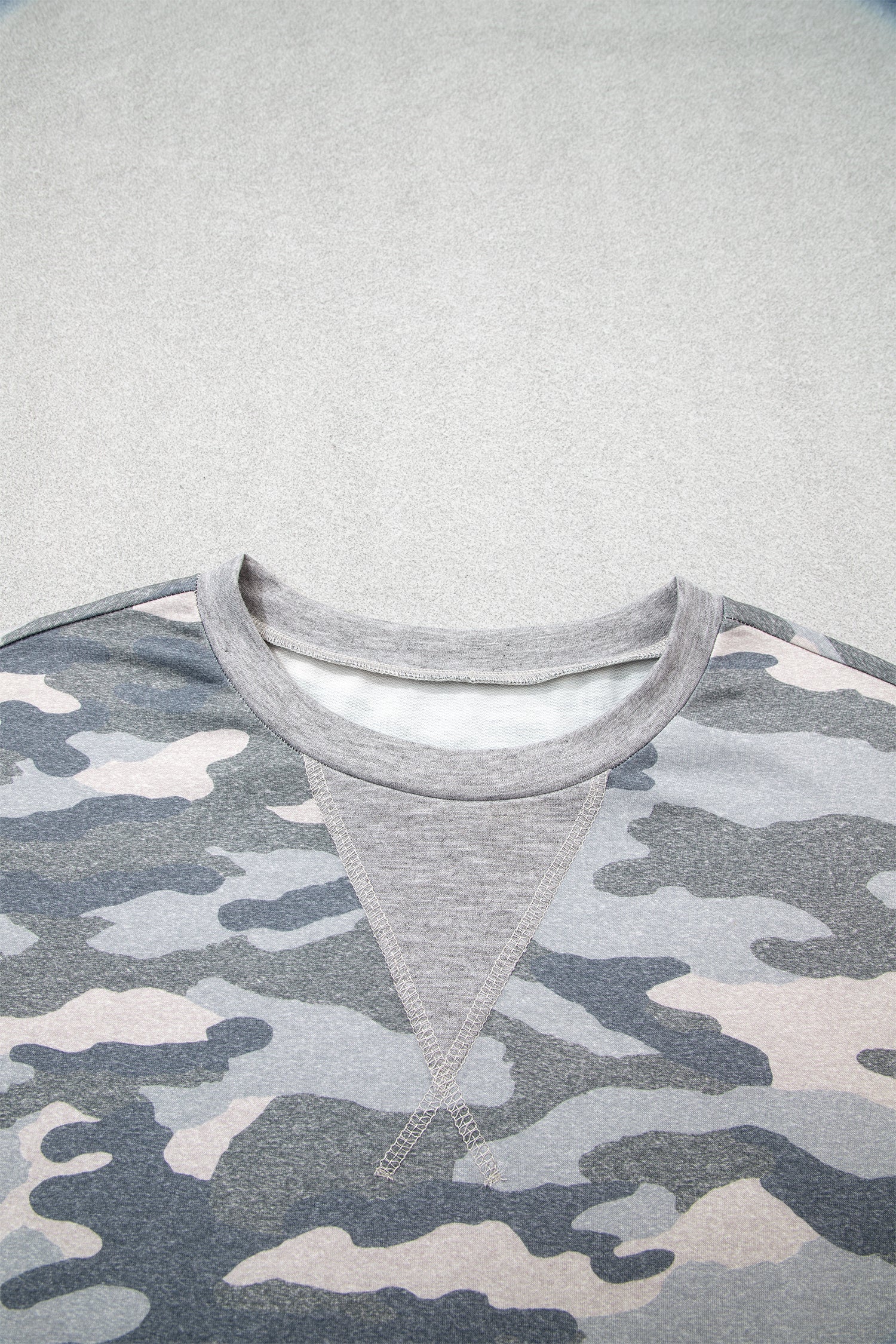 Camo Long Sleeve Round Neck Shift Pullover Top