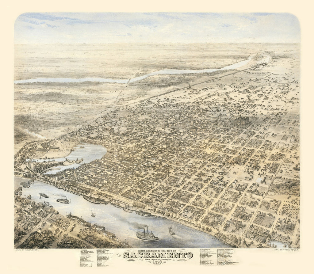 Vintage Map of Sacramento, California 1870