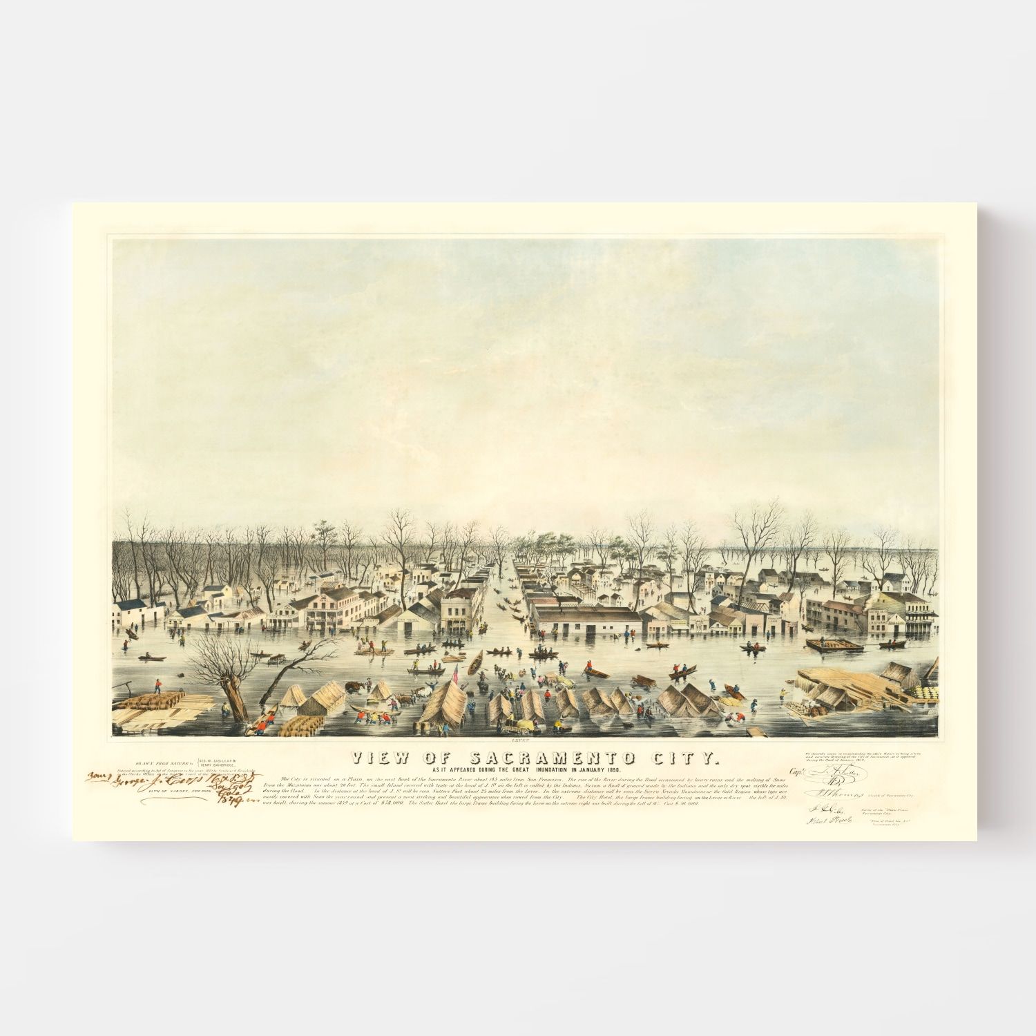 Vintage Map of Sacramento, California 1850