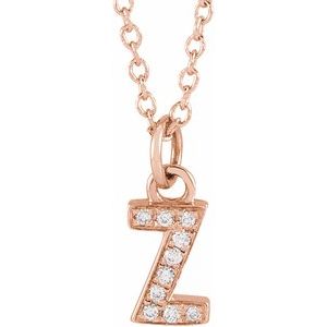 14K Rose Gold .03 CTW Natural Diamond Petite Initial Z 16-18" Necklace