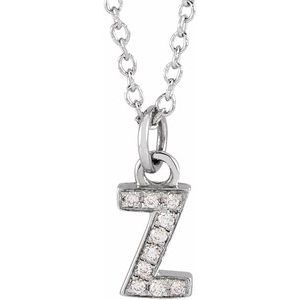 14K White Gold .03 CTW Natural Diamond Petite Initial Z 16-18" Necklace